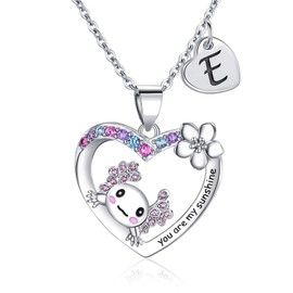 STHSPHOO Axolotl Necklace for Girls,Axolotl Jewelry Birthday Gift for 6 7 8 9 10 11 12 Years Old Girls Kids Little Teens Girls CZ Heart Initial E
