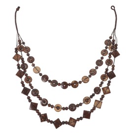 COLLBATH Retro Necklace Women's Bohemia Style Shell Choker Wooden Beads and Natural Coconut Shell Pendant for Ladies