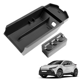 Coleya Centre Console Storage Box Compatible with Toyota C-HR 2024 2025, C-HR Accessories Armrest Organiser, Toyota CHR Centre Armrest Glove Box with Non-Slip Mat (Black)