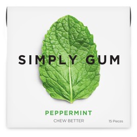 Simply Gum | Peppermint | Plant- Based Chewing Gum | Pack of 12 (180 Pieces Total) | Synthetic Free + Aspartame Free + non GMO