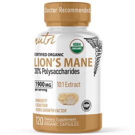 Nature's Fusions Nutri Organic Lions Mane Supplement Capsules - 1900 mg, 10:1 Dual Extraction, 120 Count - Mushroom Extract (Fruiting Body) - Third Party Tested