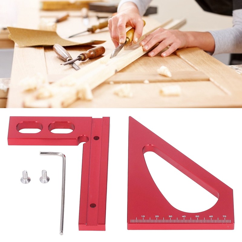 3D Mitre Angle Ruler Aluminum Alloy Professional Red 45 Degree