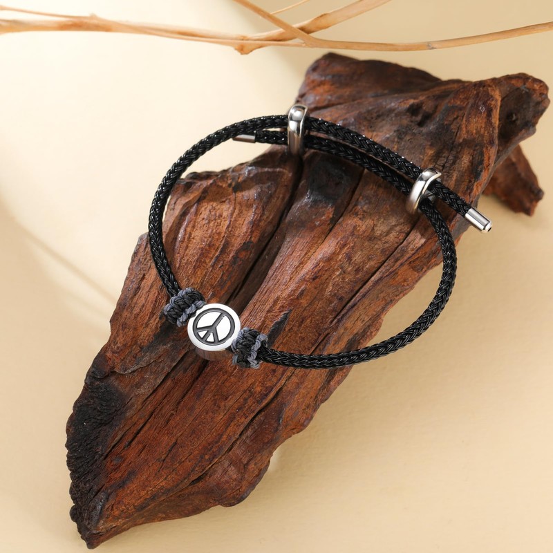Dreamtimes Peace Symbol Bracelet for Men Women Hand Made Rope