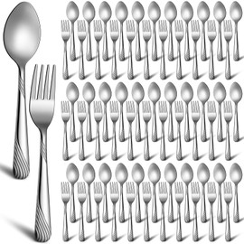 Yiyiring 300 Piece Forks and Spoons Silverware for 150 - Stainless Steel Flatware Cutlery Set, Heavy Duty Metal for Dinner, Restaurant, Home - Mirror Polished, Dishwasher Safe