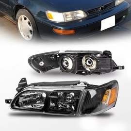 YLT AUTO 4PCS Black Clear Headlights and Corner Lamp Compatible with 1993-1997 Toyota Corolla,Corner Signal for 93-97 Toyota Corolla JDM Style