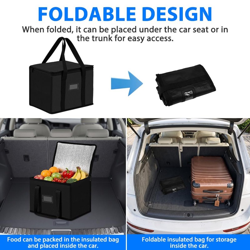 Alaoo 20L Foldable Insulated Bag for Food Travel Camping, Black,