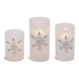 Mark Feldstein & Associates Jeweled Snowflake Iced Glass Flameless Pillar Candles Assorted Set of 3