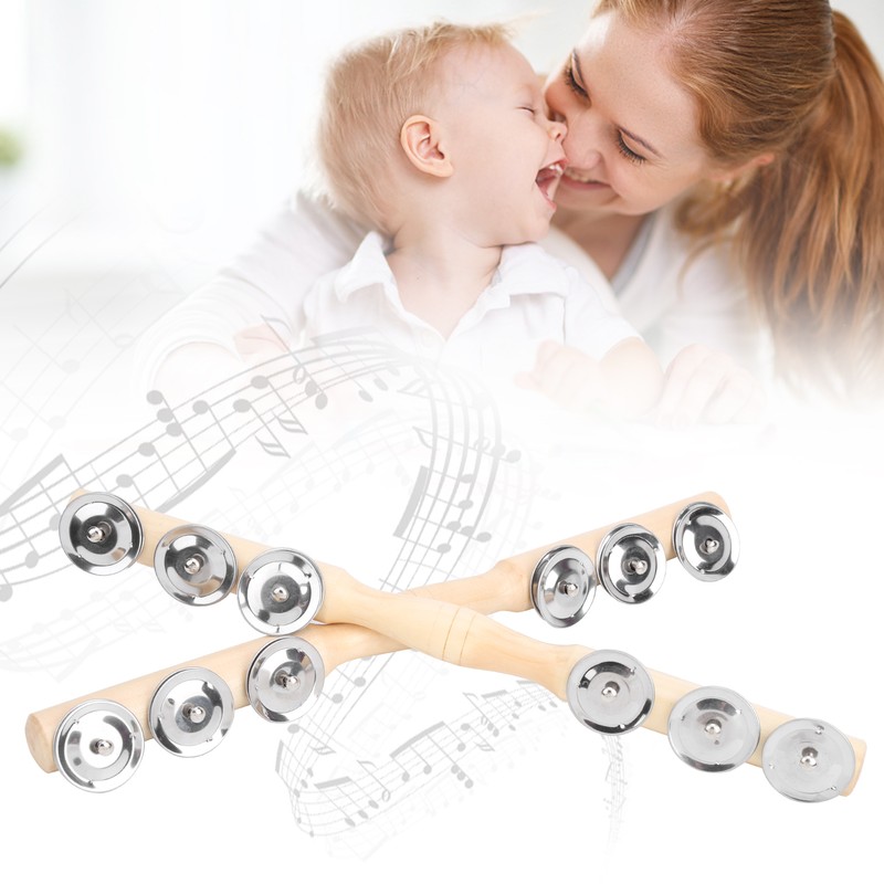 2Pcs Children Percussion Musical Toy Wooden Hand Bell Rattle Shaker