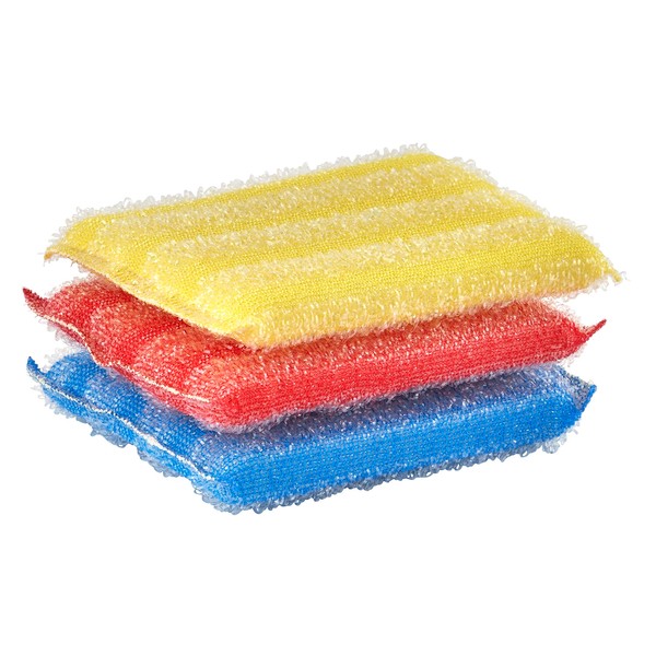 Nylon Kitchen Sponge Scrubber, Heavy Duty, Hand Friendly Scouring Sponge for Sink, Pot, Dish Washing Scrubber Non-Scratch, Kosher Sponge,3 Pack, Blue-Red/Pink-Yellow by Superio