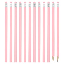 PATIKIL Round Pencils, 12 Pack Triangle HB Graphite Pencil Woodcase Wooden Pencils with Eraser for Classroom Office Writing Drawing Supplies, Pink