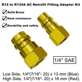 R12 to R134A AC Fitting Conversion Adapter Kit, R12 to R134a Quick Coupler Valve A/C 2 Straight and 2 Angled Port Retrofit Adapter,High/Low Pressure with Valve Tool for AC Air Conditioner System