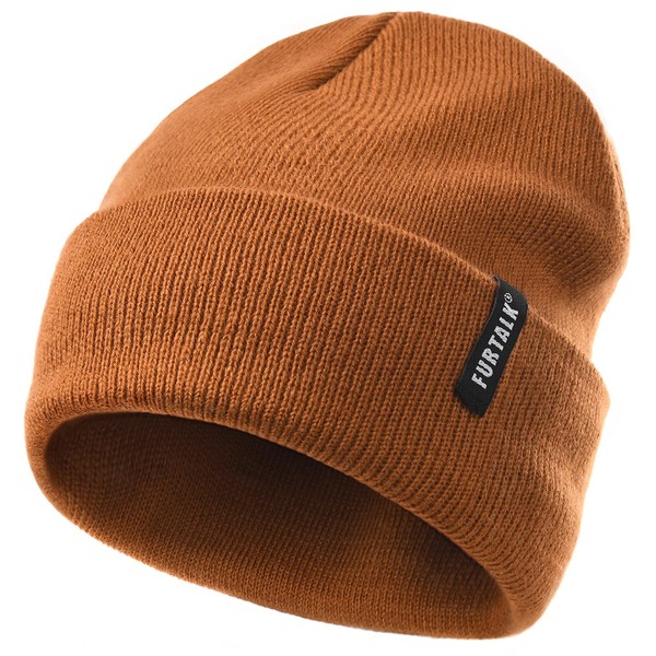 FURTALK Toddler Knitted Winter Hat Boys Girls Acrylic Beanie Hat Baby Kids Cuffed Winter Hats,Dark Orange