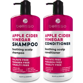 Apple Cider Vinegar Shampoo and Conditioner Set - Stop Flaky and Itchy Scalp – Sulfate Paraben Free Anti Dandruff Soothing Treatment for Dry, Oily and Damaged Hair - Intense Care for Women and Men