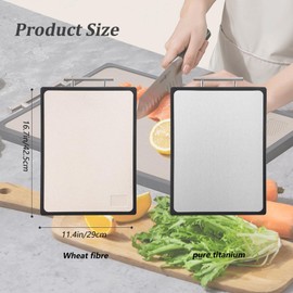 TUMPETY 99.9% Pure Titanium Cutting Board for Kitchen, Double Sided Food Grade, Pure Titanium and Wheat Straw PP, Easy to Clean Large Size 17×11.6”