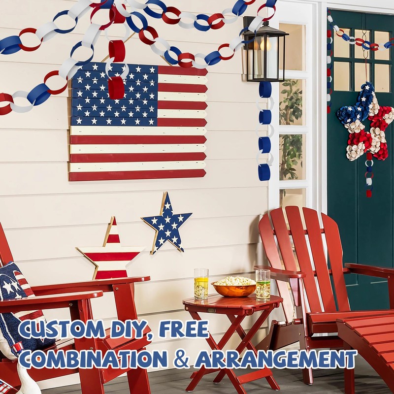 Red White Blue Paper Chain Strips, 300pcs 1 x 8
