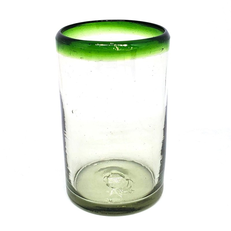 MexHandcraft Emerald Green Rim 14 oz Drinking Glasses (set of