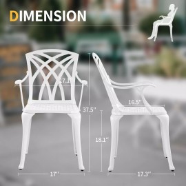 Withniture 2 Piece Cast Aluminum Outdoor Patio Dining Chairs, Patio Bistro Chairs White