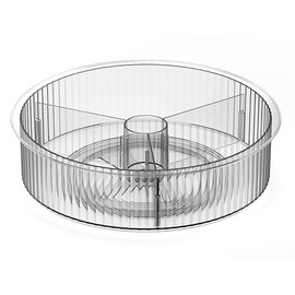 Oggi 12" Divided Fluted Lazy Susan Turntable Organizer – Clear Rotating Cabinet Organizer with Removable Divider for Kitchen, Pantry, Fridge, Bathroom, Spices, Makeup, Perfume & More