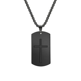 OAKKY Unisex Stainless Steel Classic Lord's Prayer Inspirational Cross Dog Tags Pendant Necklace Religion Christian Bible Verse Black No Chain
