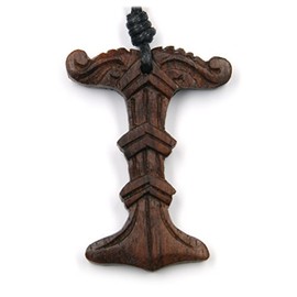 Irminsul smal wooden pendant jewellery from wood, measure 3.5cm in the Length, incl. black cotton cord wood jewelry necklace