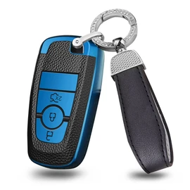 ontto Car Key Fob Cover Keyring fit for Ford Fusion Mustang Explorer EcoSport Edge S-Max Ranger Mondeo F150 F250 Key Case TPU Smart Key Shell Holder Bag Keychain Protector Accessories 3 Buttons Blue