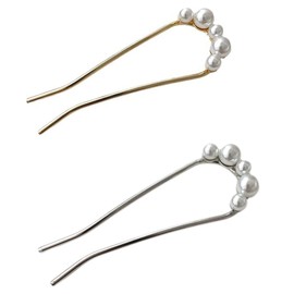 ZOONAI Pearl Hair Pins, U Shaped Hair Forks for Women Girls, Bridal Bridesmaids Shell Fork Hair Sticks Hair Accessories for Wedding Party (Gold Silver)