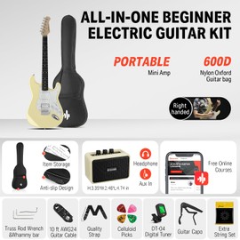 Donner 39-Inch Electric Guitar Starter Kit - Yellow, with Amp, Bag, Tuner, Capo, Strap, Strings, Cable, Picks