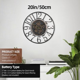 Maxstar Large Moving Gear Wall Clock for Living Room Decor,Vintage Industrial Steampunk,Metal Wall Clock Decorative for Home Office, Dinning Room,Farmhouse(Bronze Copper,Arabic Number,20 INCH)