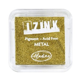 Aladine Izink Pigment Metal Gold Ink Pad - Gold Ink Pad Slow Drying - Scrapbooking, Embossing and Creative Cards - Medium - 5 x 5 cm - Metallic Gold