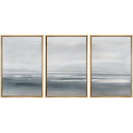 SIGNWIN Framed Canvas Print Wall Art Set Serenity Seascape Soft Blue Ocean Views Modern Art Decorative Rustic Calm/Zen for Living Room, Bedroom, Office - 24"x36"x3 Natural