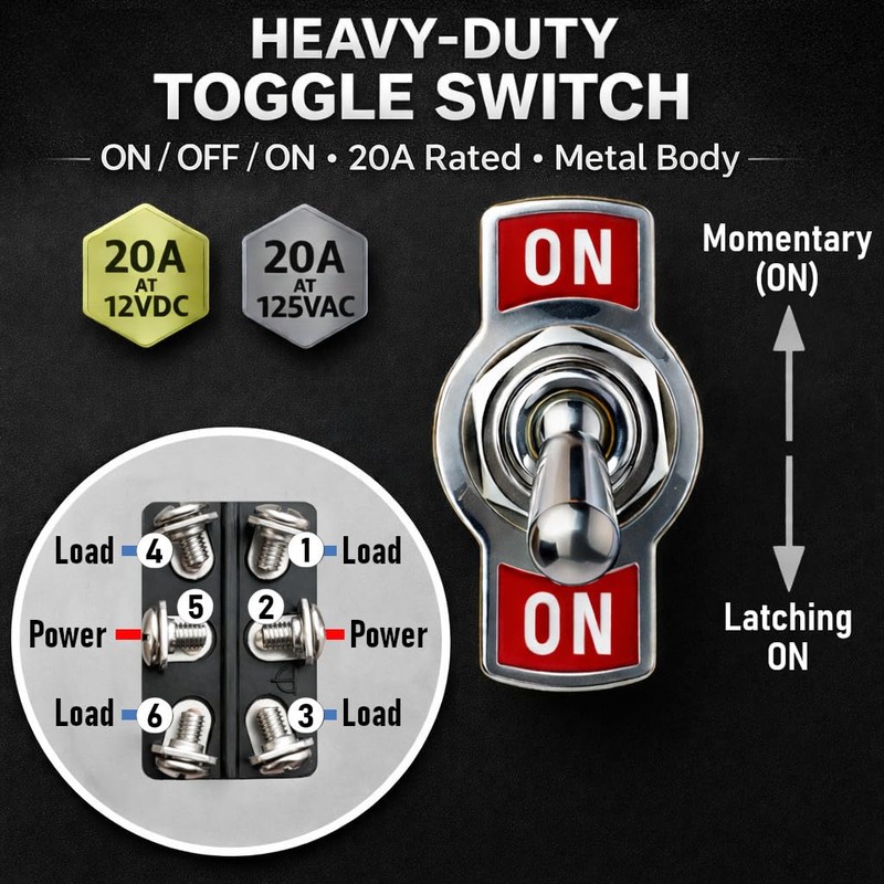 MGI SpeedWare One-Side Momentary Metal Toggle Switch | 20 Amp