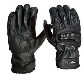 NORMAN Black Summer Motorcycle Leather Gloves Motorcycle Carbon Ankle Pads - Black, Large