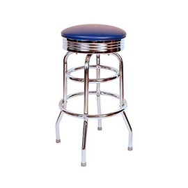 Richardson Seating Retro Chrome Swivel Metal bar Stool, Blue, 30"