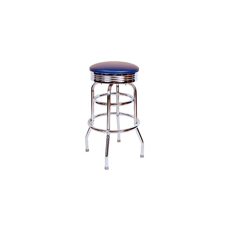 Richardson Seating Retro Chrome Swivel Metal bar Stool, Blue, 30"