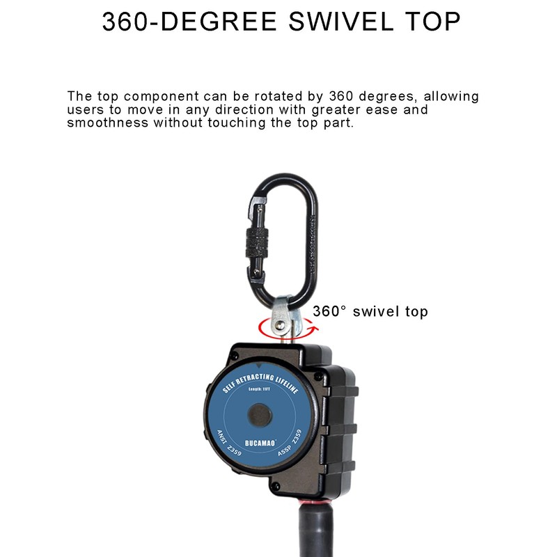 11FT Self Retracting Lifeline, BUCAMAO Steel Cable Retractable Lanyard