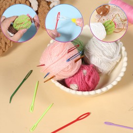 19 Pieces Wool Needle for Sewing, 4 Sizes Sewing Needles with Large Eye Sewing Needles Set with 2 Needle Threader Curved Tip Needles Darning Needle Embroidery Needles for Weaving Wool Knitting Crochet