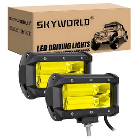 SKYWORLD 2PCS 5 inch 72W Yellow LED Work Light Bar Flood Fog Work Light 7D 4000K Offroad Driving Lamp for Car off-road Trucks Vehicles Atvs Utvs SUV Waterproof IP67