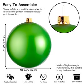 Bola de Navidad inflable de PVC, decoraciones de Navidad al aire última intervensión, decoraciones inflables de patio de Navidad, adornos de Navidad de gran tamaño de 18 pulgadas, decoración inflada para interiores y exteriores (18 pulgadas verde)