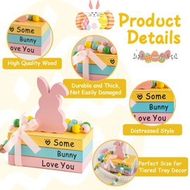 SYNCVIBE Easter Tiered Tray Decor, Spring Tray Table Shelf Deco for Home Office, Decorative Faux Book Stack with Bunny Sign Beads Garland, Farmhouse Tabletop Centerpieces