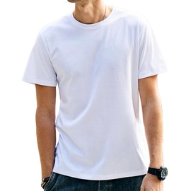 ZVX Liquid Ammonia Short Sleeved T-Shirt Mens Mercerized Pure Cotton Cool Smooth Solid Color Ice Silk T-Shirts White
