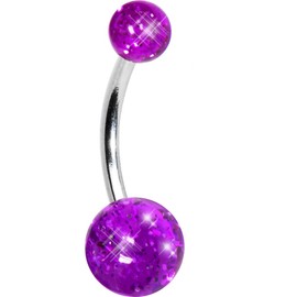 Body Candy Unisex Adult Stainless Steel Purple Glitter Acrylic Ball Belly Button Ring