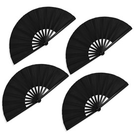 Folding Hand Fans for Line Dancing, Large Clacking Hand Fan Foldable for Dancing, Big Clapping Line Dance Fans, Perfect for Women Dance Performances, Weddings, Parties, Cosplay, Festivals Black-4PCS