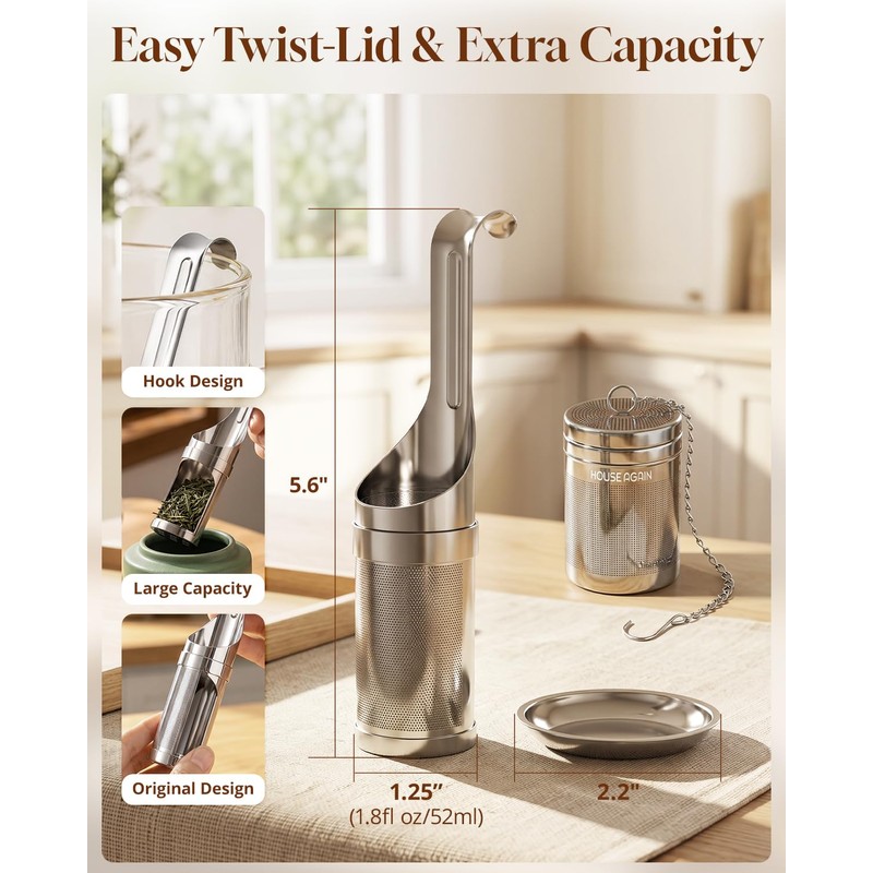 HOUSE AGAIN Tea Infuser for Loose Leaf Tea, 2-in-1 Tea