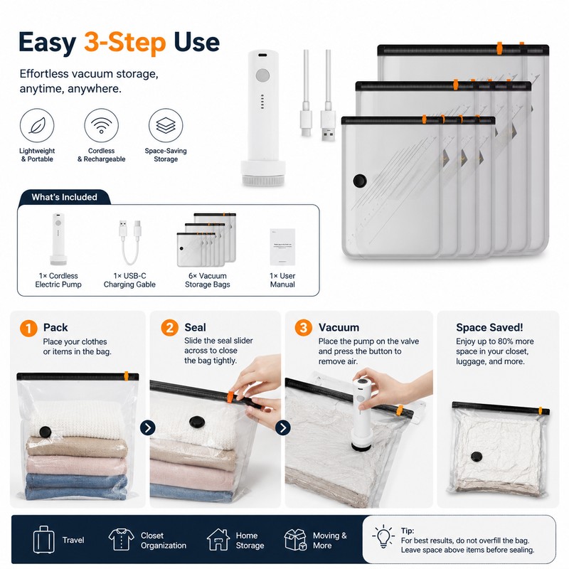 10-Piece Vacuum Storage Bag Set for Travel – Reusable Compression