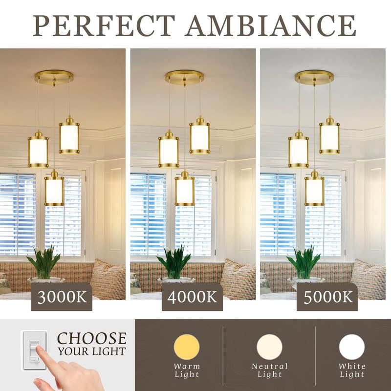 Osimir 3-Light Pendant Lighting, Brushed Gold Dining Room Chandelier Light