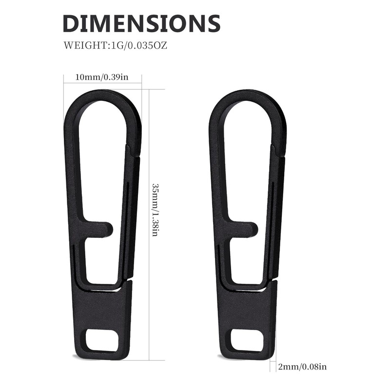 TIKIDESIGN Titanium Zip Zipper, Pack of 2 Zip Pendants, Removable