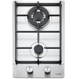 12-Inch Gas Cooktop 2 Burners Built-In Stainless Steel Dual Fuel LPG NG Convertible Thermocouple IgnitionNumber of kitchen Range: Two Heads, Type: Embedded Type