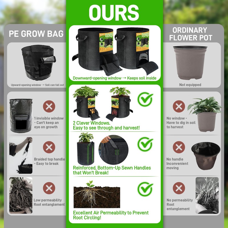 8 Pcs 15 Gallon Potato Grow Bags with Harvest &