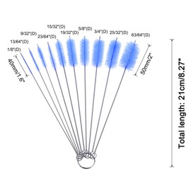 uxcell Straw Cleaner Brush Set, 8.3 Inch Nylon Tube Pipe Cleaners, Set of 10 Stainless Steel Long Straw Brush for Drinking Straw, Bottle, Tube, Cup, Blue