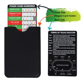 2 PCS Metal Thick Poker Hand Rankings Chart Rules Card with Leather Sleeve, Stainless Steel Texas Holdem Poker Hands Ranked Rules Cheat Sheet Cards Guide for Beginners Quick Reference (2)